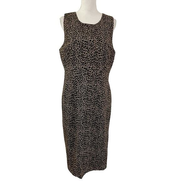 J Crew Leopard Print Sheath Midi Dress Size 14 Black Tan Preppy Office Corpcore - Picture 1 of 8